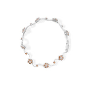 Bids.com 10K White Gold 4.0 Cttw Champagne and White Diamond Floral Cluster and Station Link Bracelet (H-I Color, SI2-I1 Clarity) - 7" Inches Bracelets White Smoke White.Gold / 7