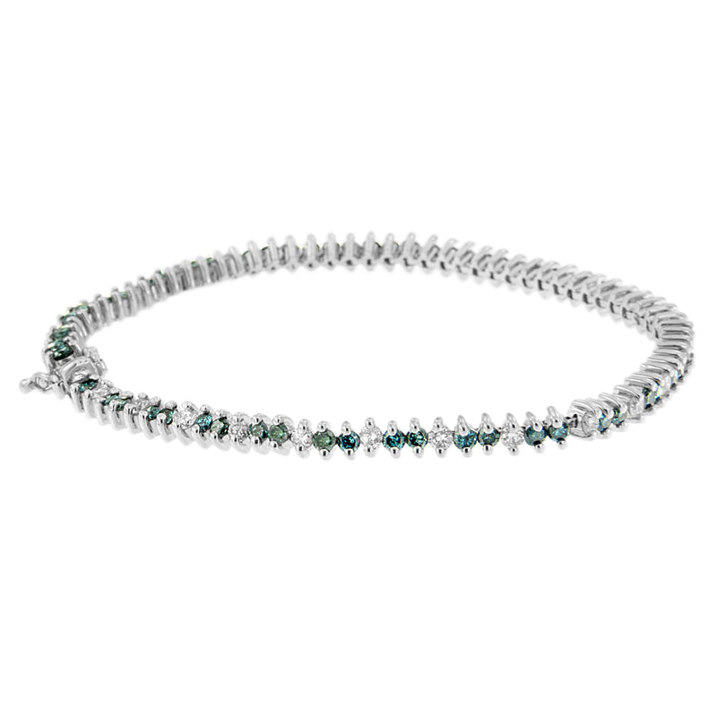 Bids.com 14K White Gold Round-Cut white and Blue Diamond Fashion Bracelet (3.70 cttw, H-I Color, SI1-SI2 Clarity) Bracelets White Smoke White.Gold / 7