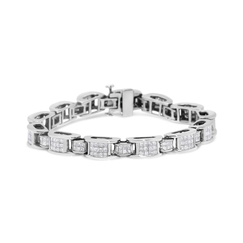 Bids.com 14K White Gold 5.0 Cttw Princess Cut Diamond Invisible Set Alternating Size D Shaped Links Tennis Bracelet (H-I Color, SI2-I1 Clarity) - 7â€ Bracelets White Smoke White.Gold / 7