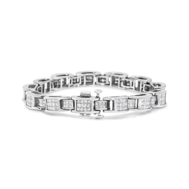 Bids.com 14K White Gold 5.0 Cttw Princess Cut Diamond Invisible Set Alternating Size D Shaped Links Tennis Bracelet (H-I Color, SI2-I1 Clarity) - 7â€ Bracelets White Smoke White.Gold / 7