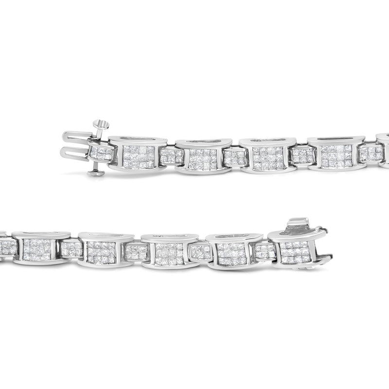 Bids.com 14K White Gold 5.0 Cttw Princess Cut Diamond Invisible Set Alternating Size D Shaped Links Tennis Bracelet (H-I Color, SI2-I1 Clarity) - 7â€ Bracelets White Smoke White.Gold / 7