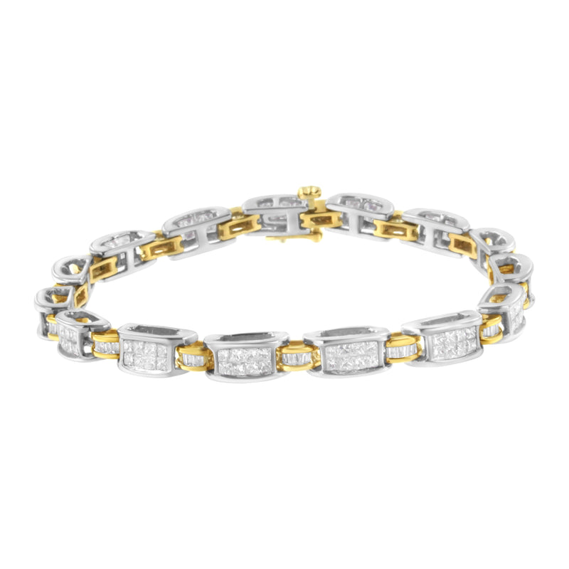 Bids.com 14K Two-Tone Gold Princess and Baguette-Cut Diamond Link Bracelet (3.00 cttw, H-I Color, SI1-SI2 Clarity) Bracelets White Smoke YellowWhite.Gold / 7