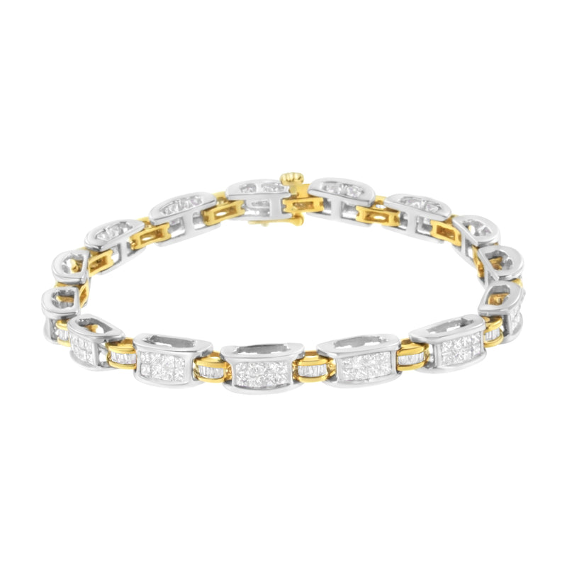 Bids.com 14K Two-Tone Gold Princess and Baguette-Cut Diamond Link Bracelet (3.00 cttw, H-I Color, SI1-SI2 Clarity) Bracelets White Smoke YellowWhite.Gold / 7