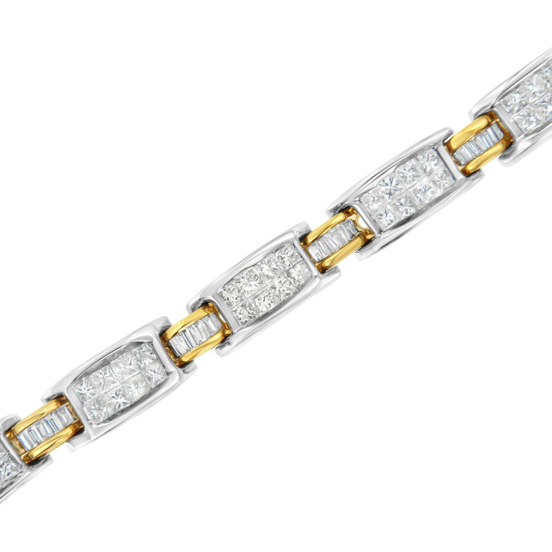 Bids.com 14K Two-Tone Gold Princess and Baguette-Cut Diamond Link Bracelet (3.00 cttw, H-I Color, SI1-SI2 Clarity) Bracelets White Smoke YellowWhite.Gold / 7