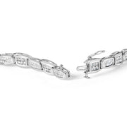 Bids.com 14K White Gold 2-1/2 Cttw Round-Brilliant & Baguette Cut Diamond 7" Alternating Flared Links Tennis Bracelet (H-I Color, SI1-SI2 Clarity) Bracelets White Smoke White.Gold / 7