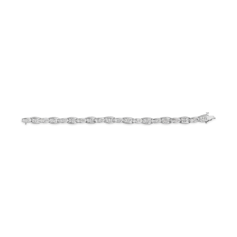 Bids.com 14K White Gold 2-1/2 Cttw Round-Brilliant & Baguette Cut Diamond 7" Alternating Flared Links Tennis Bracelet (H-I Color, SI1-SI2 Clarity) Bracelets White Smoke White.Gold / 7