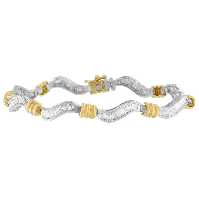 Bids.com Original Classics 10K Two-Tone Gold Baguette Cut Diamond Spiral Bracelet (2.00 cttw, H-I Color, I1-I2 Clarity) Bracelets White Smoke YellowWhite.Gold / 7