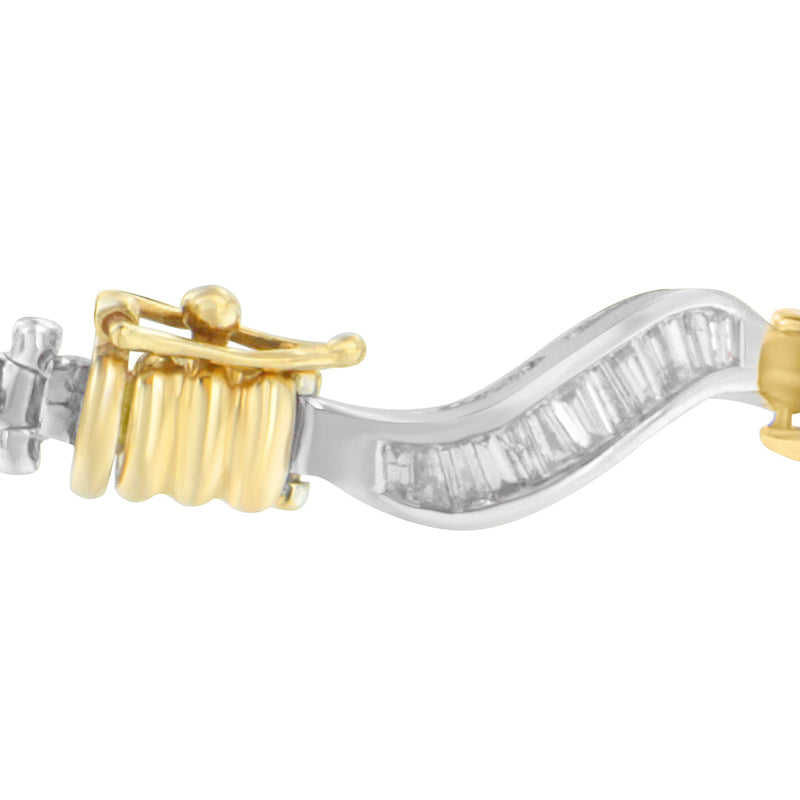 Bids.com Original Classics 10K Two-Tone Gold Baguette Cut Diamond Spiral Bracelet (2.00 cttw, H-I Color, I1-I2 Clarity) Bracelets White Smoke YellowWhite.Gold / 7