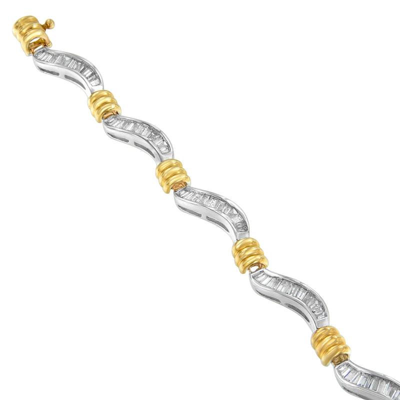 Bids.com Original Classics 10K Two-Tone Gold Baguette Cut Diamond Spiral Bracelet (2.00 cttw, H-I Color, I1-I2 Clarity) Bracelets White Smoke YellowWhite.Gold / 7