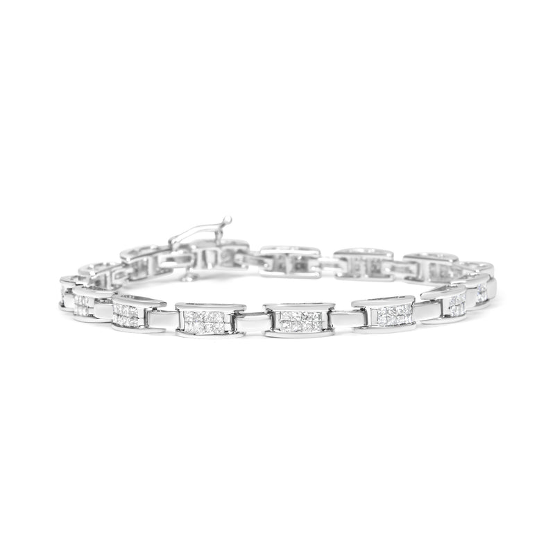 Bids.com 14K White Gold 2.0 Cttw Princess Cut Invisible Set Diamond Rectangular Link Bracelet (I-J Color, I1-I2 Clarity) - 7.25" Bracelets White Smoke White.Gold / 7.25