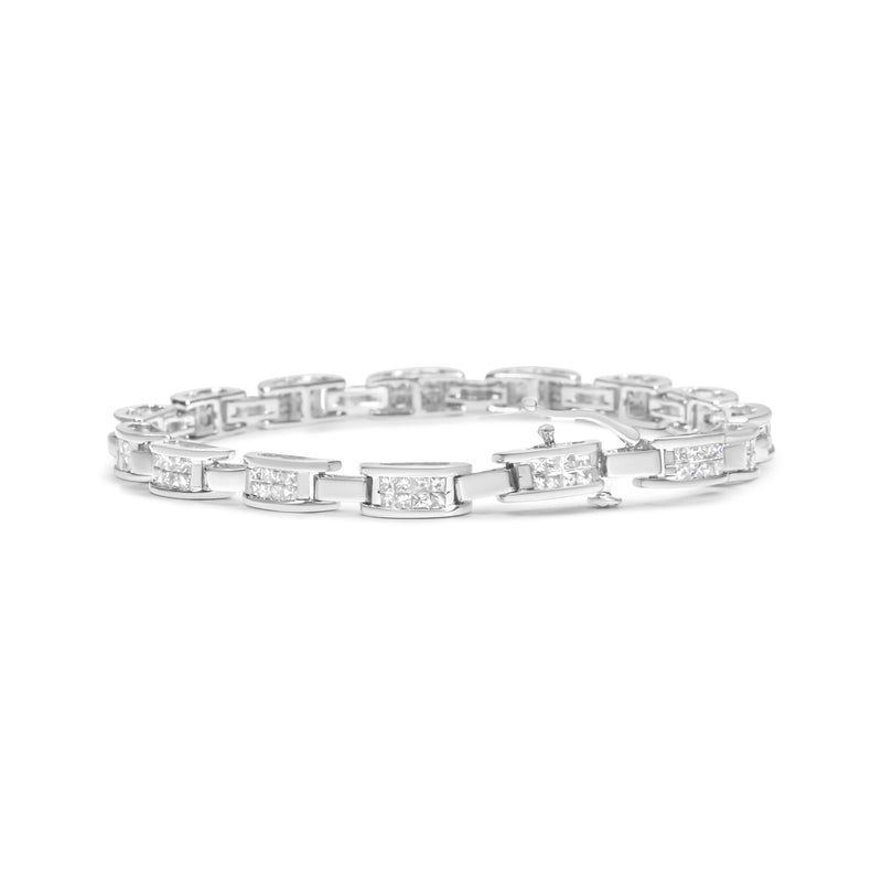 Bids.com 14K White Gold 2.0 Cttw Princess Cut Invisible Set Diamond Rectangular Link Bracelet (I-J Color, I1-I2 Clarity) - 7.25" Bracelets White Smoke White.Gold / 7.25