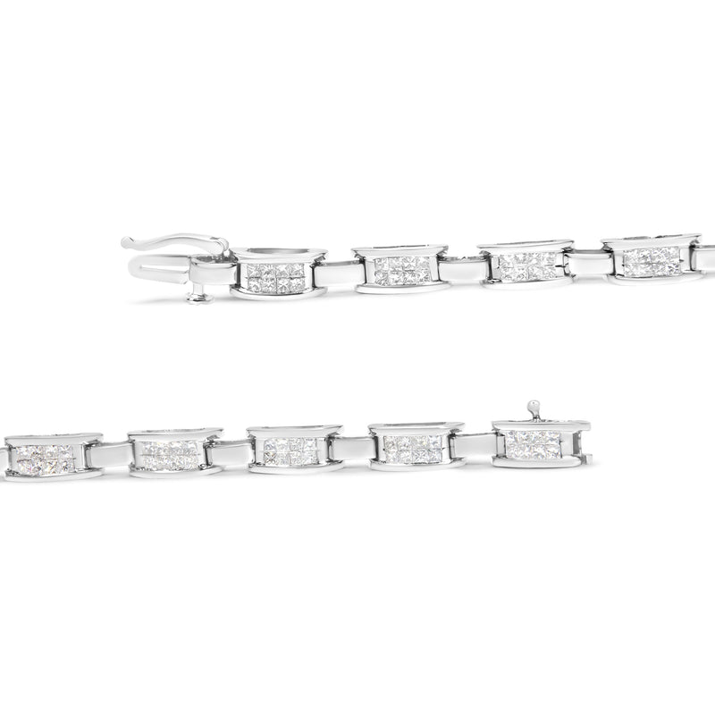Bids.com 14K White Gold 2.0 Cttw Princess Cut Invisible Set Diamond Rectangular Link Bracelet (I-J Color, I1-I2 Clarity) - 7.25" Bracelets White Smoke White.Gold / 7.25