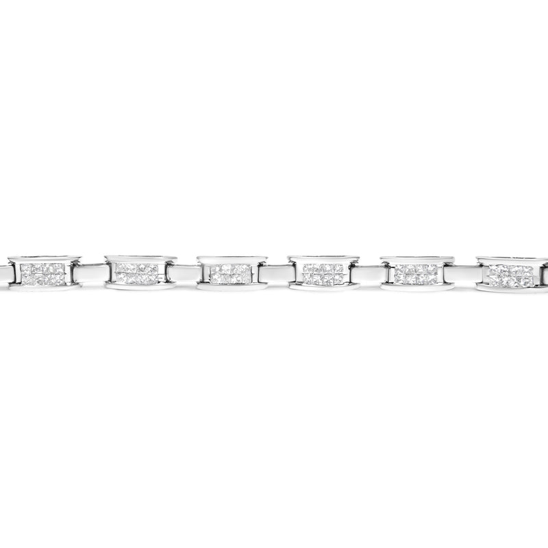 Bids.com 14K White Gold 2.0 Cttw Princess Cut Invisible Set Diamond Rectangular Link Bracelet (I-J Color, I1-I2 Clarity) - 7.25" Bracelets Light Gray White.Gold / 7.25