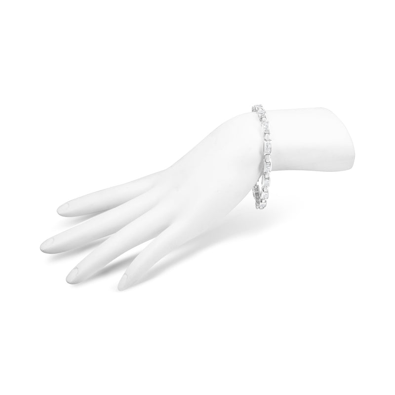 Bids.com 14K White Gold 2.0 Cttw Princess Cut Invisible Set Diamond Rectangular Link Bracelet (I-J Color, I1-I2 Clarity) - 7.25" Bracelets White Smoke White.Gold / 7.25