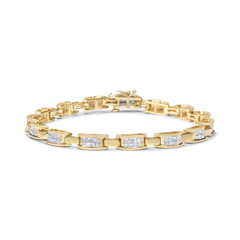 Bids.com 10K Yellow Gold 2.0 Cttw Invisible-Set Princess Cut Diamond Rectangular Link Bracelet (I-J Color, SI2-I1 Clarity) - 7" Bracelets White Smoke Yellow.Gold / 7