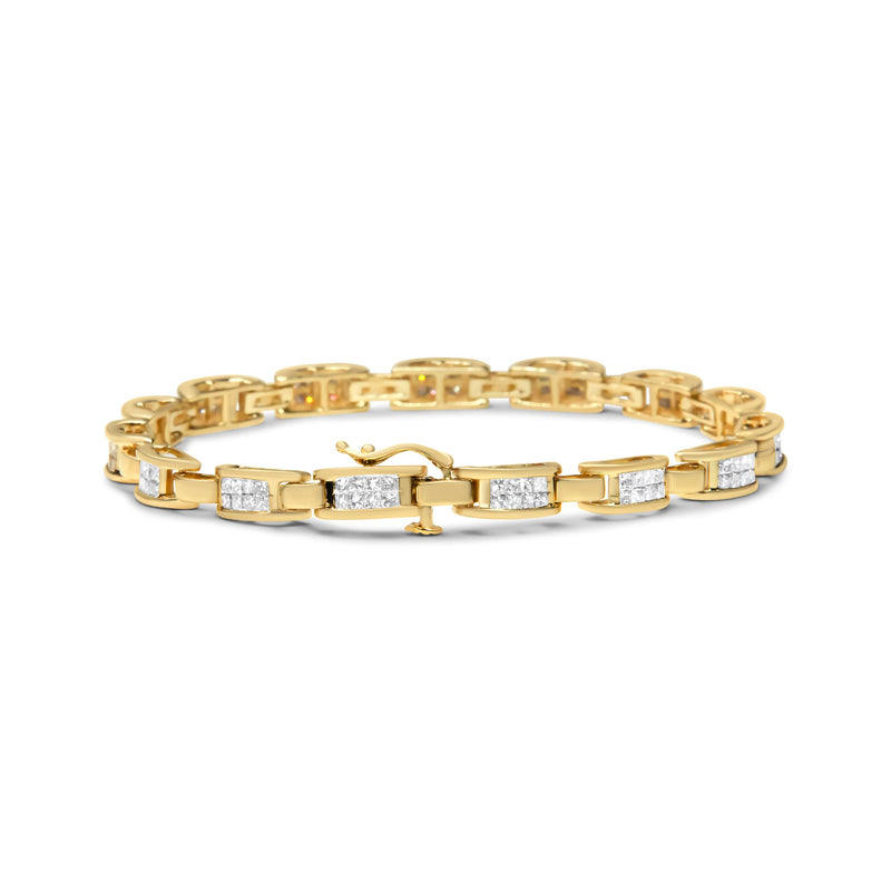 Bids.com 14K Yellow Gold Princess-Cut Diamond Links of Love Bracelet (2.00 cttw, H-I Color, SI2-I1 Clarity) Bracelets White Smoke Yellow.Gold / 7