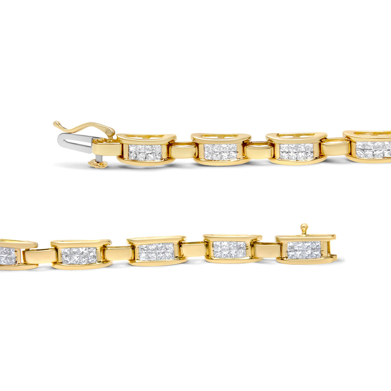 Bids.com 10K Yellow Gold 2.0 Cttw Invisible-Set Princess Cut Diamond Rectangular Link Bracelet (I-J Color, SI2-I1 Clarity) - 7" Bracelets White Smoke Yellow.Gold / 7
