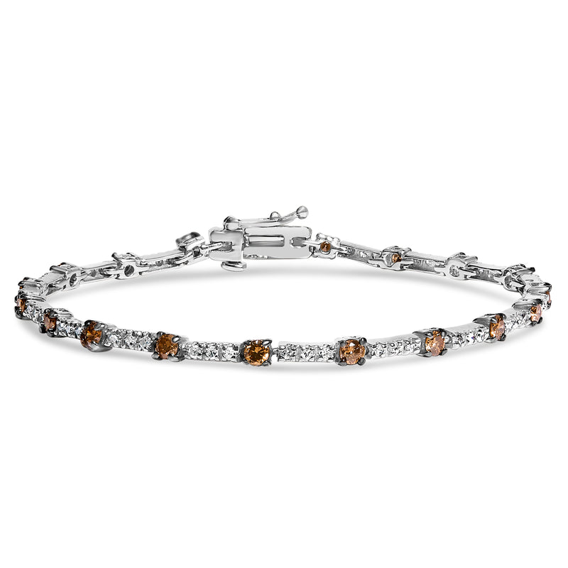 Bids.com 14k White Gold 2 1/4 Cttw Champagne Diamond Bar Link 7" Bracelet (Champagne Color, I1-I2 Clarity) Bracelets White Smoke White.Gold / 7