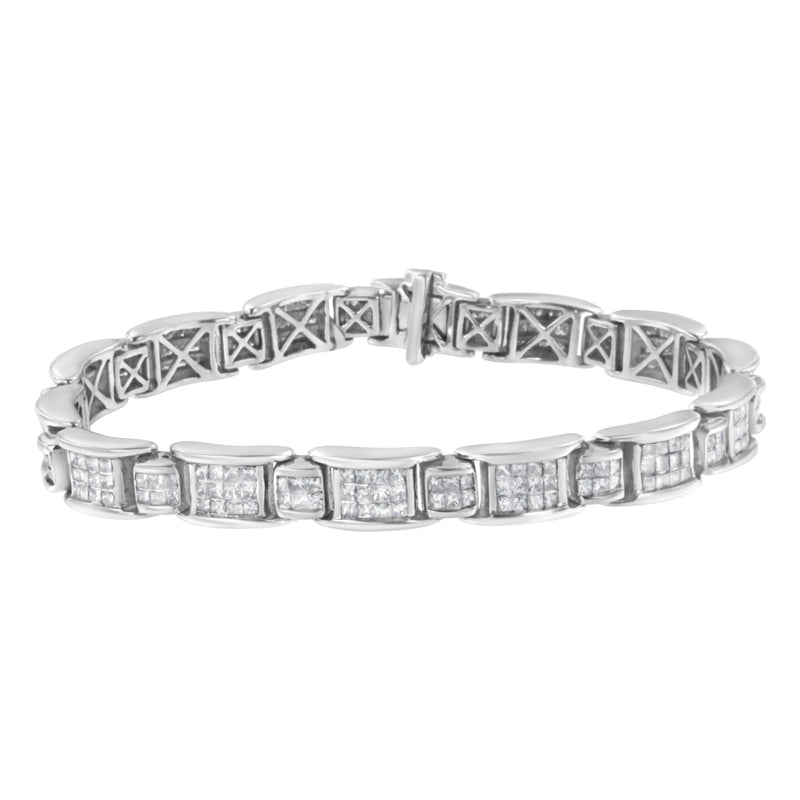 Bids.com 14K White Gold 5.0 Cttw Princess-Cut Diamond Rectangular Alternating Station 7" Tennis Bracelet (G-H Color, SI1-SI2 Clarity) Bracelets White Smoke White.Gold / 7