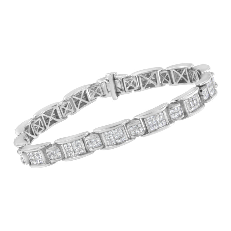 Bids.com 14K White Gold 5.0 Cttw Princess-Cut Diamond Rectangular Alternating Station 7" Tennis Bracelet (G-H Color, SI1-SI2 Clarity) Bracelets White Smoke White.Gold / 7