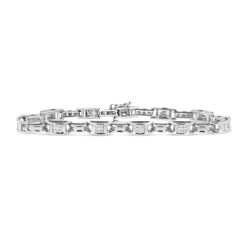Bids.com 14K White Gold 1.0 Cttw Invisible Set Princess Diamond Alternating Link Tennis Bracelet (I-J Color, I1-I2 Clarity) - 7.25" Bracelets White Smoke White.Gold / 7.25