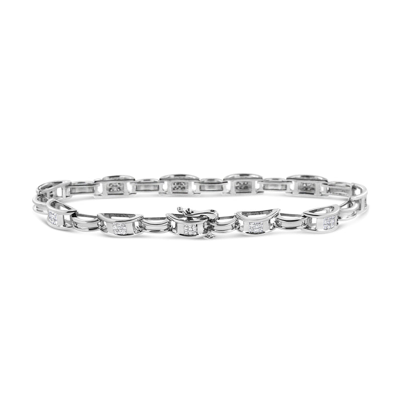 Bids.com 14K White Gold 1.0 Cttw Invisible Set Princess Diamond Alternating Link Tennis Bracelet (I-J Color, I1-I2 Clarity) - 7.25" Bracelets White Smoke White.Gold / 7.25