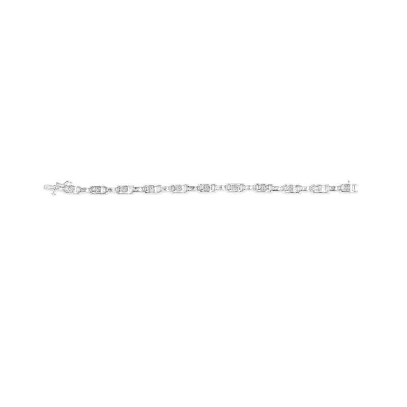 Bids.com 14K White Gold 1.0 Cttw Invisible Set Princess Diamond Alternating Link Tennis Bracelet (I-J Color, I1-I2 Clarity) - 7.25" Bracelets White Smoke White.Gold / 7.25