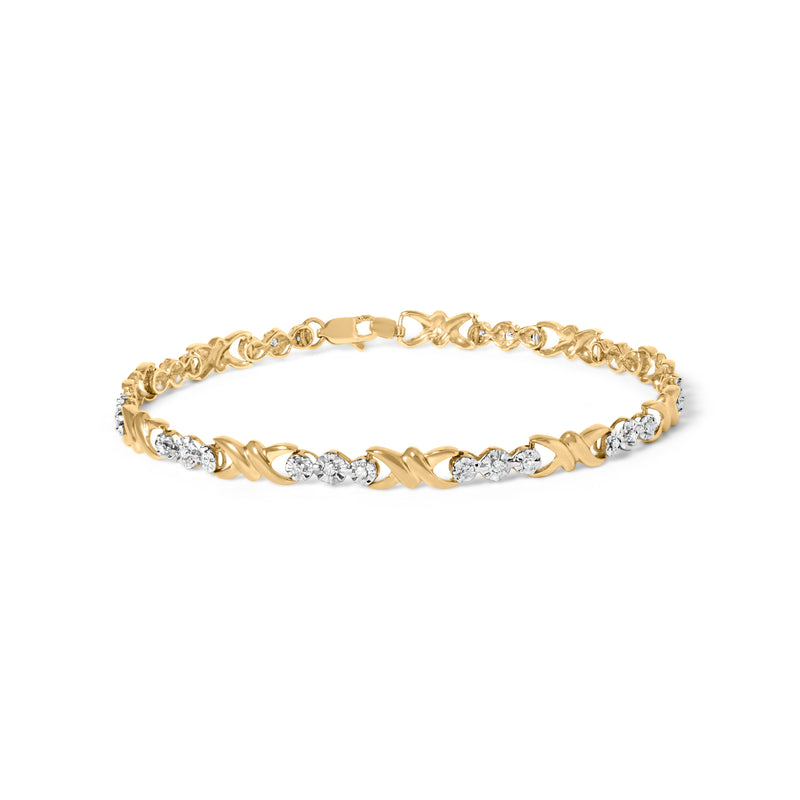 Bids.com 10k Yellow Gold 1/3 Cttw Diamond 3 Stone and X-Link Bracelet (I-J Color, I1-I2 Clarity) - 7.50" Inches Bracelets White Smoke Yellow.Gold / 7.5