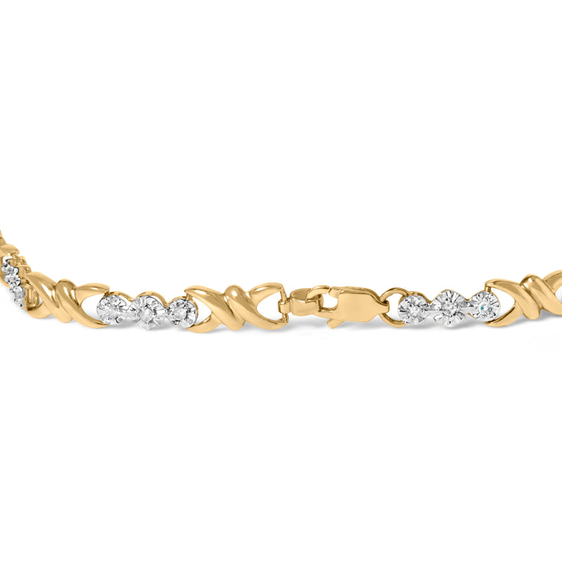 Bids.com 10k Yellow Gold 1/3 Cttw Diamond 3 Stone and X-Link Bracelet (I-J Color, I1-I2 Clarity) - 7.50" Inches Bracelets White Smoke Yellow.Gold / 7.5