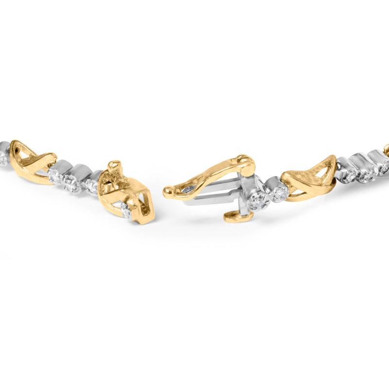 Bids.com 10K Two-Tone Gold 1/2 Cttw Diamond Alternating 3 Stone and X-Link 7" Bracelet (I-J Color, I2-I3 Clarity) Bracelets White Smoke YellowWhite.Gold / 7