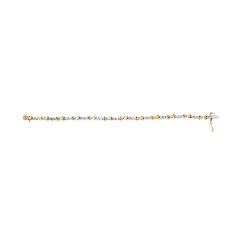 Bids.com 10K Two-Tone Gold 1/2 Cttw Diamond Alternating 3 Stone and X-Link 7" Bracelet (I-J Color, I2-I3 Clarity) Bracelets White Smoke YellowWhite.Gold / 7