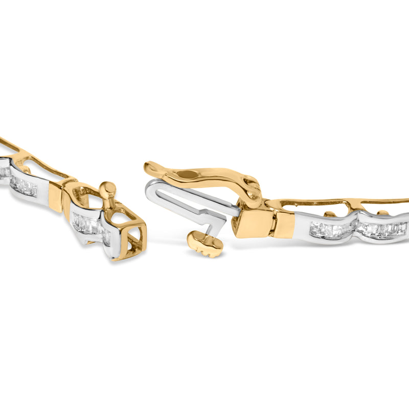 Bids.com 10k Yellow Gold 1.00 Cttw Baguette-Cut Channel Diamond Link Bracelet Bracelets White Smoke Yellow.Gold / 7