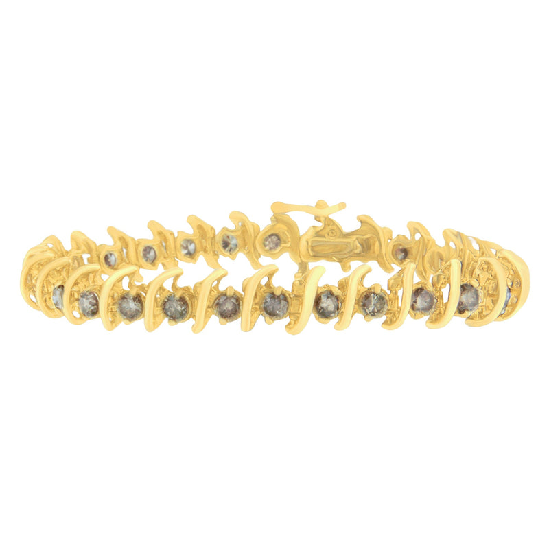 Bids.com 14K Yellow Gold Round-Cut Diamond 'S' Bracelet (6.00 cttw, Brown Color, I1-I2 Clarity) Bracelets White Smoke Yellow.Gold / 7