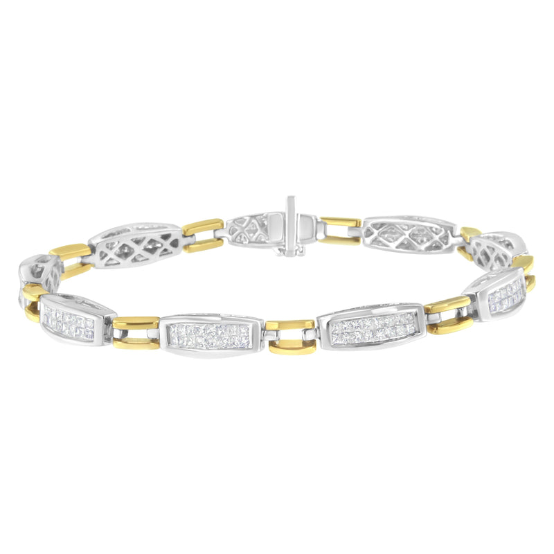 Bids.com 14K Yellow and White Gold 2.0 Cttw Princess Cut Diamond Tapered and Equal Sign Link Bracelet (G-H Color, SI1-SI2 Clarity) - 7" Bracelets White Smoke YellowWhite.Gold / 7