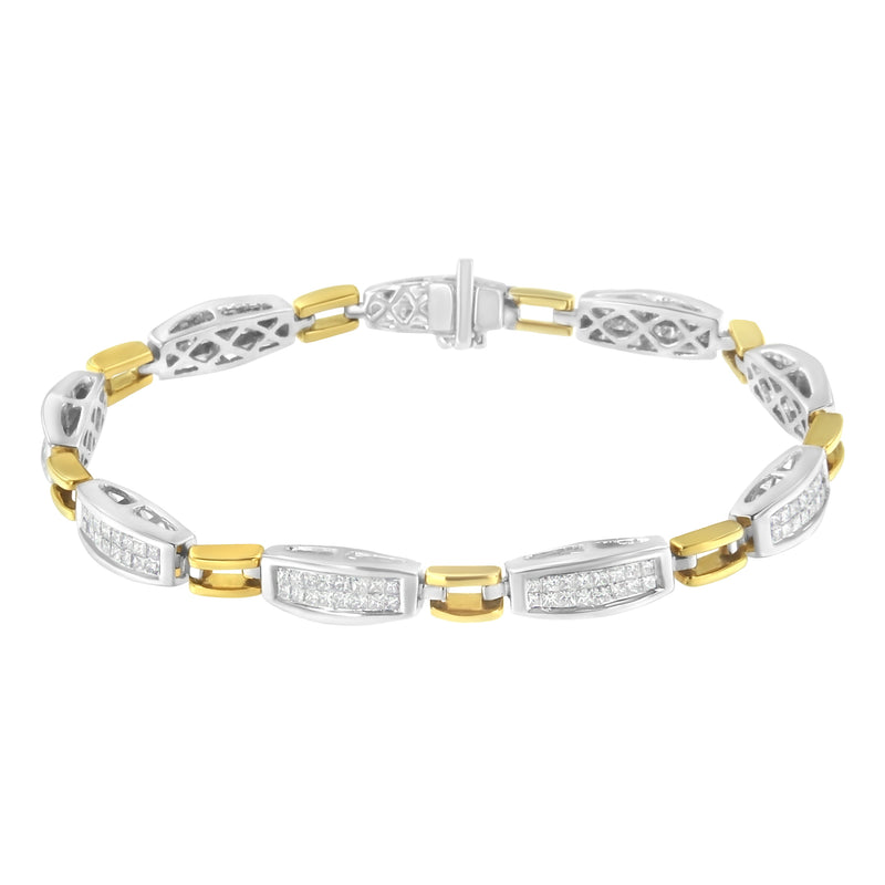 Bids.com 14K Yellow and White Gold 2.0 Cttw Princess Cut Diamond Tapered and Equal Sign Link Bracelet (G-H Color, SI1-SI2 Clarity) - 7" Bracelets White Smoke YellowWhite.Gold / 7