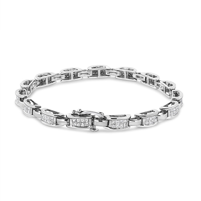 Bids.com 14K White Gold 2.00 Cttw Invisble-Set Princess Diamond Link Bracelet (I1-I2 Clarity, I-J Color) - 7.25" Bracelets White Smoke White.Gold / 7.25