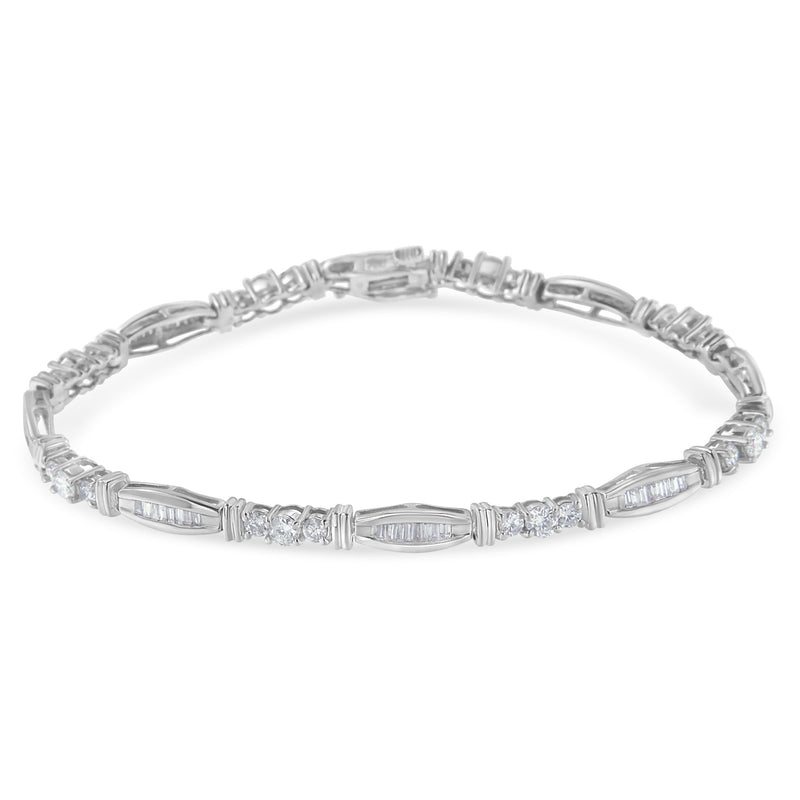 Bids.com 10K White Gold Geometric Pattern Diamond Tennis Bracelet (3 cttw, H-I Color, SI2-I1 Clarity) Bracelets White Smoke White.Gold / 7