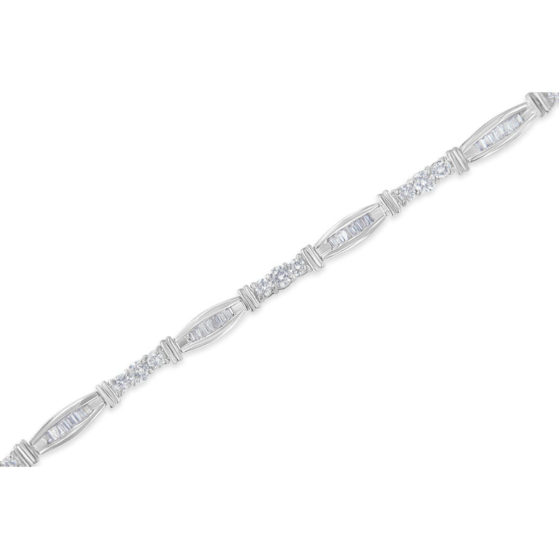 Bids.com 10K White Gold Geometric Pattern Diamond Tennis Bracelet (3 cttw, H-I Color, SI2-I1 Clarity) Bracelets White Smoke White.Gold / 7