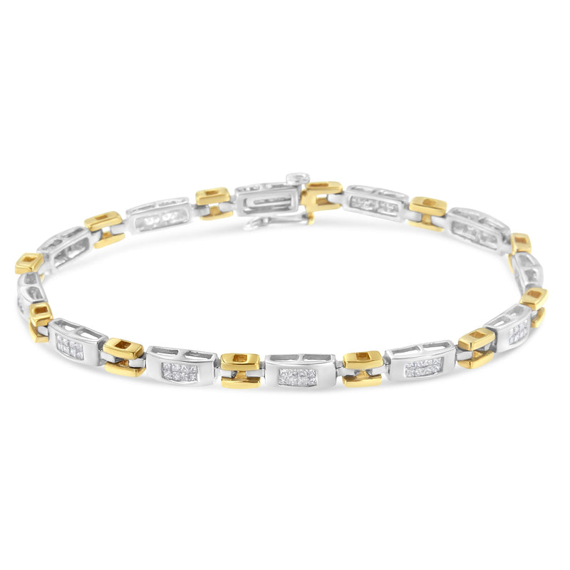Bids.com 10K Two-Tone Gold Princess Cut Diamond Geo Link Bracelet (1.00 cttw, H-I Color, SI1-SI2 Clarity) Bracelets White Smoke YellowWhite.Gold / 7