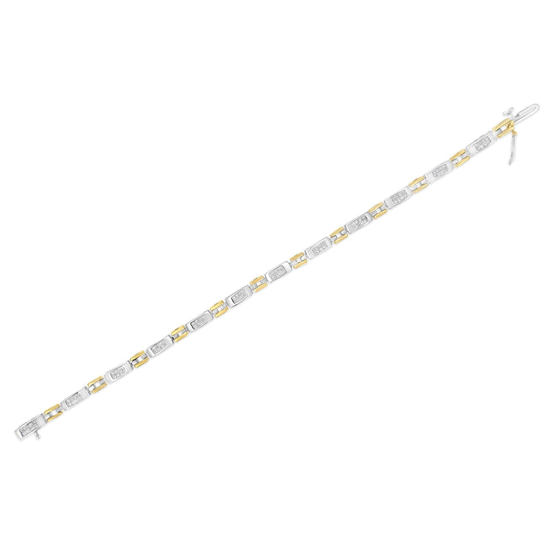 Bids.com 10K Two-Tone Gold Princess Cut Diamond Geo Link Bracelet (1.00 cttw, H-I Color, SI1-SI2 Clarity) Bracelets White Smoke YellowWhite.Gold / 7