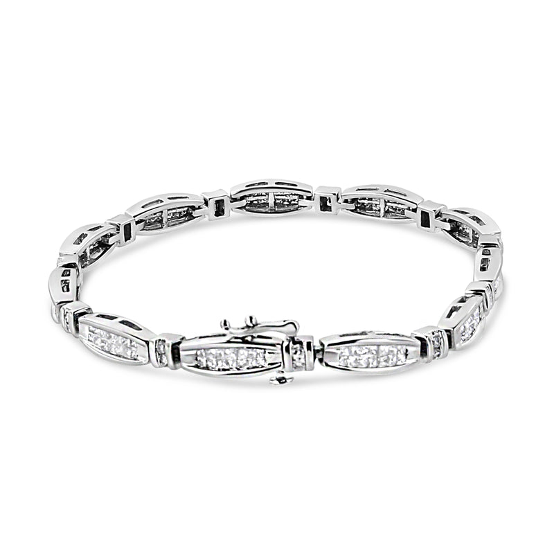 Bids.com 14K White Gold 2.0 Cttw Princess and Round Diamond Bar and Link Bracelet (I-J Color, I1-I2 Clarity) - 7.25" Inches Bracelets White Smoke White.Gold / 7.25