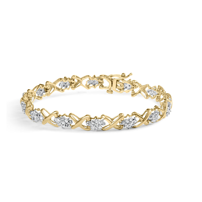 Bids.com 10k Yellow Gold 2.00 Cttw Diamond Cluster and Alternating "X" Link Bracelet (I-J Color, I3 Clarity) - 7" Bracelets White Smoke Yellow.Gold / 7