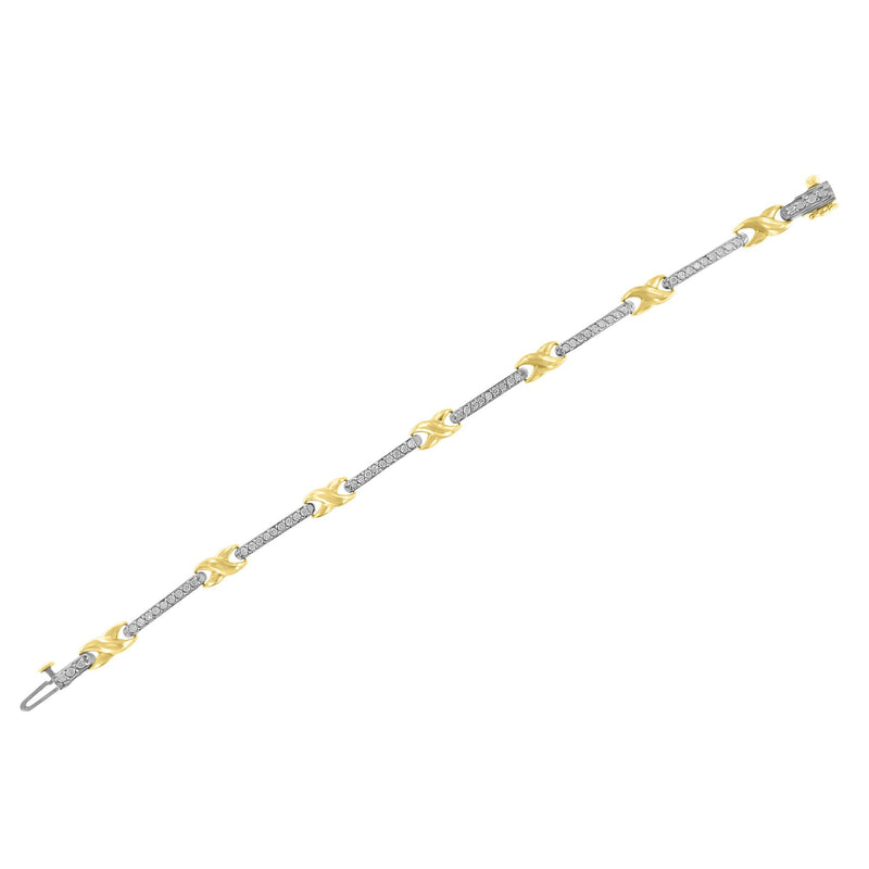 Bids.com 10K Yellow Gold 1.00 Cttw Pave Set Diamond Bar and  X-Link 7" Bracelet (I-J Color, I3 Quality) Bracelets White Smoke Yellow.Gold / 7