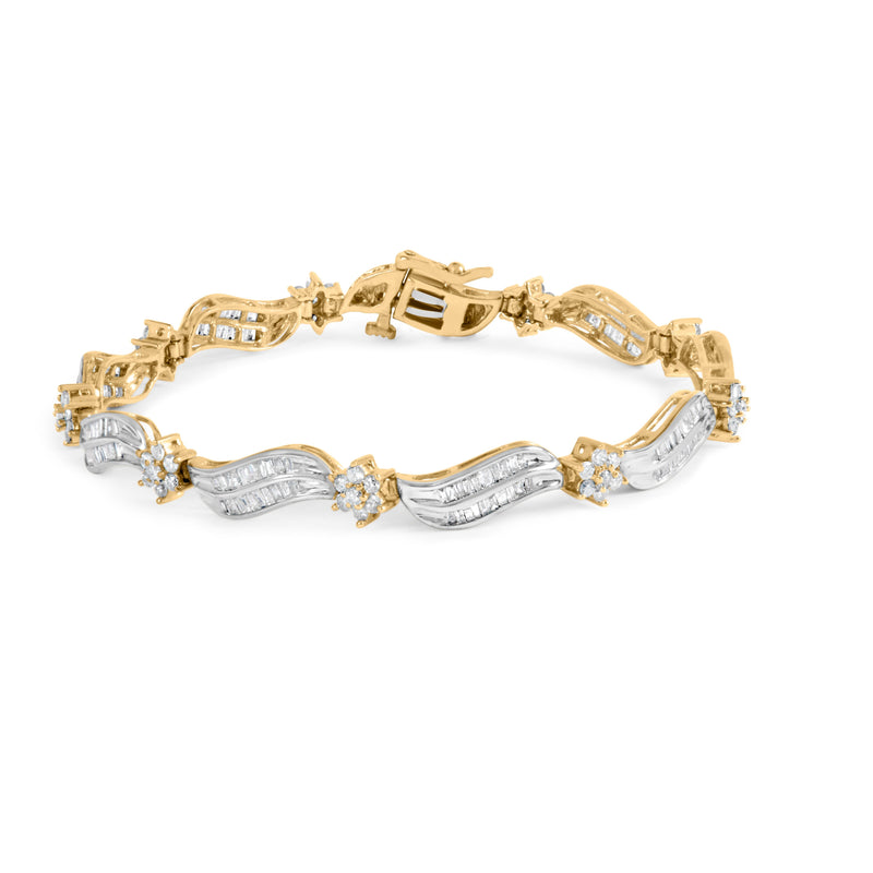 Bids.com 10K Yellow and White Gold 3.00 Cttw Diamond Cluster and Wave Link Bracelet (I-J Color, I1-I2 Clarity) - 7.25" Bracelets White Smoke YellowWhite.Gold / 7.25