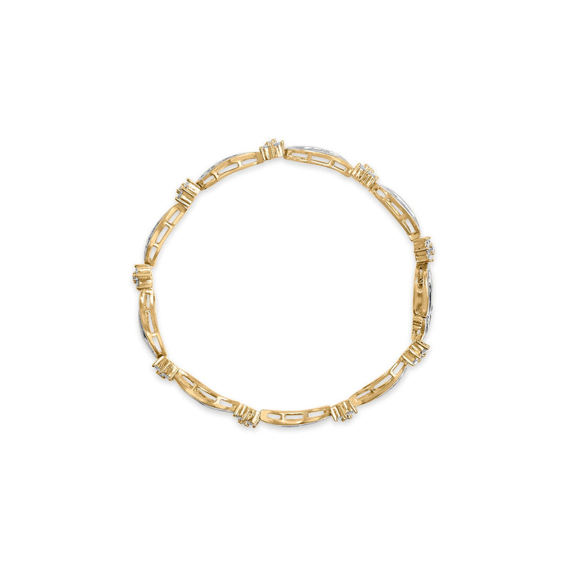 Bids.com 10K Yellow and White Gold 3.00 Cttw Diamond Cluster and Wave Link Bracelet (I-J Color, I1-I2 Clarity) - 7.25" Bracelets White Smoke YellowWhite.Gold / 7.25