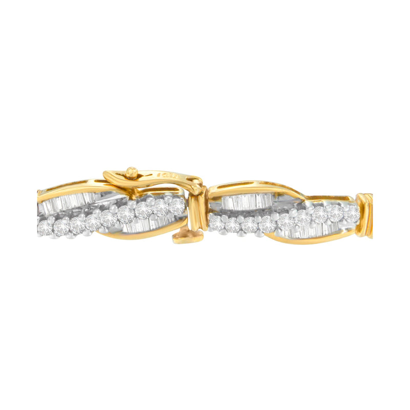 Bids.com 14K Yellow Gold Round and Baguette Cut Winding Love Diamond Bracelet (3.00 cttw, H-I Color, SI1-SI2 Clarity) Bracelets White Smoke Yellow.Gold / 7