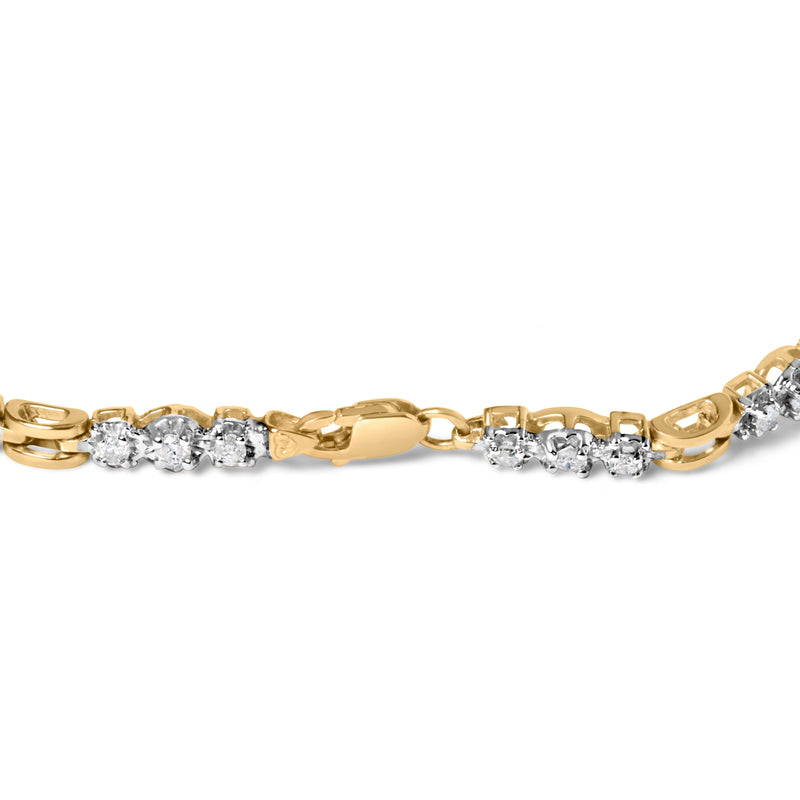 Bids.com 10k Yellow Gold 1.00 Cttw Diamond 3 Stone Link Bracelet (I-J Color, I1-I2 Clarity) -7.25" Inches Bracelets White Smoke YellowWhite.Gold / 7.25
