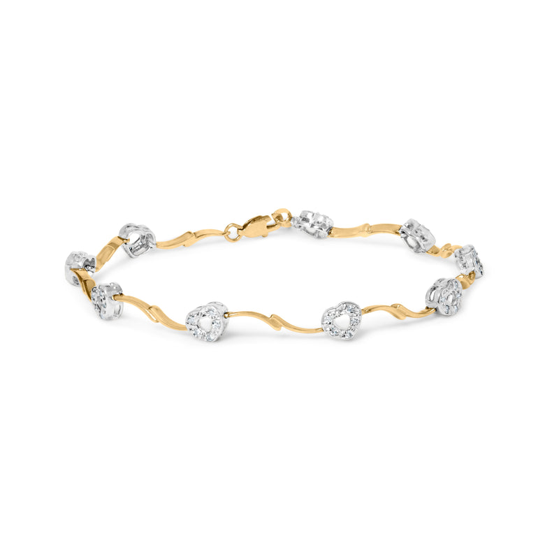 Bids.com 10k Two-Tone Gold 1/3 Cttw Diamond Pave Set Heart S-Link 7.25" Bracelet (I-J Color, I2-I3 Clarity) Bracelets White Smoke YellowWhite.Gold / 7.25