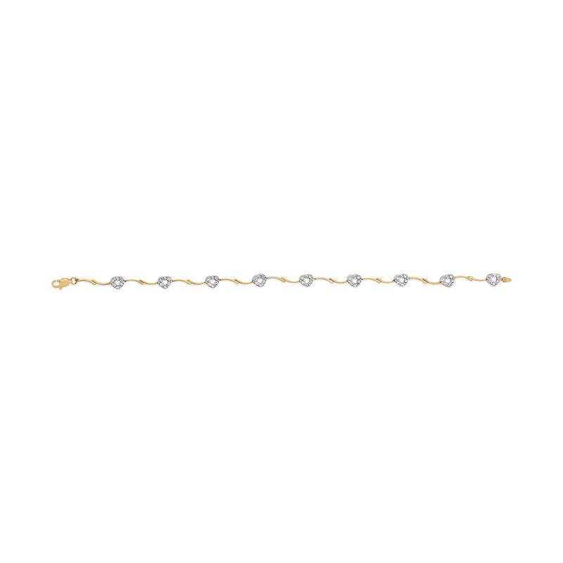 Bids.com 10k Two-Tone Gold 1/3 Cttw Diamond Pave Set Heart S-Link 7.25" Bracelet (I-J Color, I2-I3 Clarity) Bracelets Lavender YellowWhite.Gold / 7.25