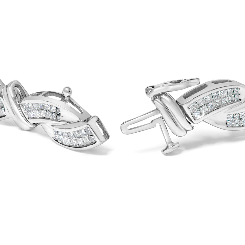 Bids.com 14K White Gold 4.0 Cttw Invisble Set Princess-Cut Diamond Wave Style Link Bracelet (H-I Color, SI2-I1 Clarity) - 7" Bracelets White Smoke White.Gold / 7